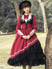 Ensemble de 2 pièces robe classique Lolita OP ensemble de 2 pièces bordeaux à manches longues et nœuds croisés à lacets