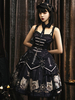 Ensemble de 3 pièces gothique Lolita JSK ensemble motif pied-de-poule noir sans manches à lacets tenues gothiques lolita