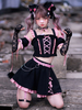 Ensemble De 3 Pièces Mignonne Lolita Robe Volants Nœuds Sans Manches Rose Noir Lolita