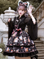 Ensemble de 3 pièces Sweet Lolita JSK Robe noire sans manches à lacets Lolita Pull Jupes Tenues