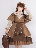 Ensemble De 6 Pièces Robe Lolita JSK Classique Marron Clair Steampunk Lolita Chic