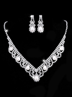 Ensemble de bijoux de mariage avec strass argenté collier de perles avec boucles d\