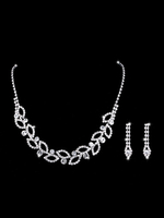 Ensemble de bijoux de mariage Boucles doreilles de feuille dargent et collier Ensemble de collier de mariée en strass