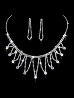 Ensemble de bijoux de mariage Boucles doreilles en argent et collier en strass Ensemble de collier de mariée creux