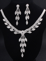 Ensemble de bijoux de mariage de mariée magnifique strass percé gouttes design argent boucle doreille collier ensemble de 2 pièces