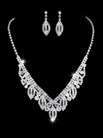 Ensemble de bijoux de mariage en argent avec motif de feuilles en strass et collier avec boucles doreilles