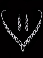 Ensemble de bijoux de mariage Ensemble de bijoux en strass Ensemble de boucles doreilles en argent creux et collier