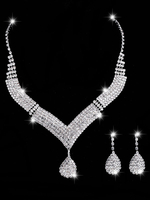 Ensemble de bijoux de mariage Ensemble de boucles doreilles en argent et collier Ensemble de bijoux en strass