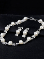 Ensemble de bijoux de mariage Perles Strass Vintage Bracelet de mariée Boucles doreilles Ensemble de collier