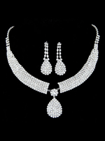 Ensemble de bijoux de soirée en argent glitter strass bavoir collier boucles doreilles