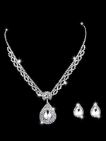 Ensemble de bijoux en argent de mariage Boucles doreilles et collier de mariée en strass