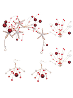 Ensemble de bijoux pour mariage Boucle doreille percée de perles rouges avec casque