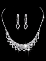 Ensemble de collier de mariage argent strass perles triangle ensemble de bijoux boucles doreilles de mariée et collier