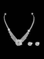 Ensemble de collier de mariage Boucles doreilles argent et collier en strass Ensemble de bijoux