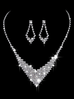 Ensemble de collier de mariage en argent strass Ensemble de bijoux en perles Boucles doreilles et collier de mariée