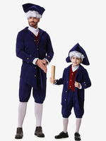 Ensemble de costumes de vacances rétro pour enfants bleu foncé avec pantalon et chapeau