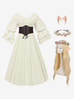 Ensemble de costumes rétro médiévaux pour femmes en polyester à volants Marie Antoinette