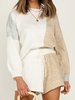 Ensemble de deux pièces blanc acrylique bloc de couleur décontracté automne manches longues bijou cou tenue pour les femmes