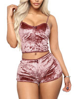 Ensemble de deux pièces Blush Pink Velour Casual Summer Straps sans manches Neck Women Outfit