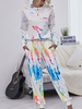 Ensemble de deux pièces en coton polyester blanc avec col bijou et color-block avec un pantalon à cordon