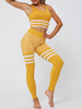 Ensemble de deux pièces en nylon jaune avec rayures en U et tenue de sport sans manches pour les femmes
