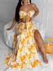 Ensemble de deux pièces Jupe longue imprimée florale orange sans bretelles en polyester Tenue 2 pièces