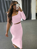 Ensemble de deux pièces pour femmes en coton polyester rose jupe longue sexy été manches longues une épaule tenue dépaule ouverte