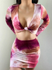 Ensemble de deux pièces rose fuchsia pour femme Tenue à manches longues et col en V en polyester