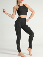 Ensemble de deux pièces sangles en nylon noir cou découpé tenue de femme sans manches athlétique