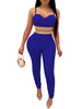 Ensemble de deux pièces strass en polyester bleu sangles de printemps décontractées tenue de cou pour les femmes