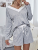 Ensemble de deux pièces Sweat-shirt à col en V avec cordon de serrage en polyester gris avec pantalon à cordon de serrage
