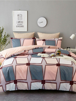 Ensemble de literie 3 pièces en fibre de polyester rose à carreaux imprimés fournitures de chambre à coucher