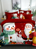 Ensemble de literie 3 pièces en fibre de polyester rouge Noël Père Noël bonhomme de neige Fournitures de literie