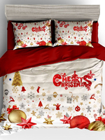 Ensemble de literie de noël 3 pièces en fibre de polyester drap de lit blanc housse de couette taie doreiller fournitures de chambre à coucher