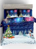 Ensemble de literie de noël 3 pièces en fibre de polyester drap de lit bleu océan housse de couette taie doreiller fournitures de chambre à coucher