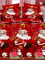 Ensemble de literie de noël 3 pièces en fibre de polyester drap de lit rouge housse de couette taie doreiller fournitures de chambre de noël