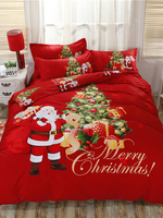 Ensemble de literie de Noël 4 pièces en coton lilas Fournitures de chambre à coucher imprimées de Noël