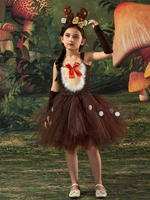 Ensemble De Noël Café Marron Couvre-Chef Gants Robe Déguisement Enfant