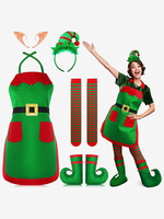 Ensemble De Noël Femmes Couvre-Chef Vert Chaussettes Hautes Tablier Costumes Déguisement Noël
