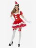 Ensemble De Noël Femmes Robe Rouge Gants Chapeau Costumes Noël Déguisement