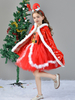 Ensemble de Noël pour fille Robe rouge Cape Chapeau Polyester Costumes de vacances de Noël