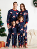 Ensemble de Noël pour hommes pour femmes; mélange de coton bleu marine; motif de Noël; costumes de Noël