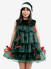 Ensemble de Noël Robe Vert Foncé Accessoire Chapeau Costumes de Vacances de Noël