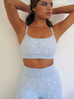 Ensemble De Pantalons À Imprimé Floral Bleu Boutons Deux Pièces Décontractés