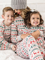 Ensemble De Pyjamas De Famille De Noël En Mélange De Coton Blanc Motif De Noël Cadeau Enfant