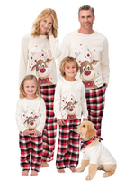 Ensemble De Pyjamas De Famille Noël En Mélange De Coton Blanc Costume Noël Cadeau Enfant