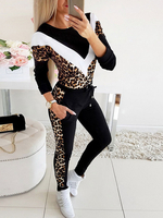 Ensemble de vêtements dintérieur pour femmes; haut noir à imprimé léopard et blocs de couleurs avec un pantalon