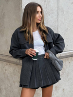Ensemble de vêtements pour femmes avec jupe en polyester gris foncé chic pour lintérieur
