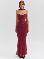 Ensemble deux pièces avec foulard corset sans bretelles et jupe longue en maille tenue de fête danniversaire pour femme