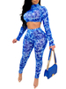 Ensemble deux pièces bleu camouflage manches longues col montant haut de sport athlétique avec un pantalon skinny